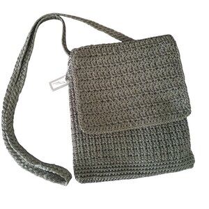 Vintage Crochet Green‎ Crossbody Bag Jacqueline Ferrar Handemade Boho Festival